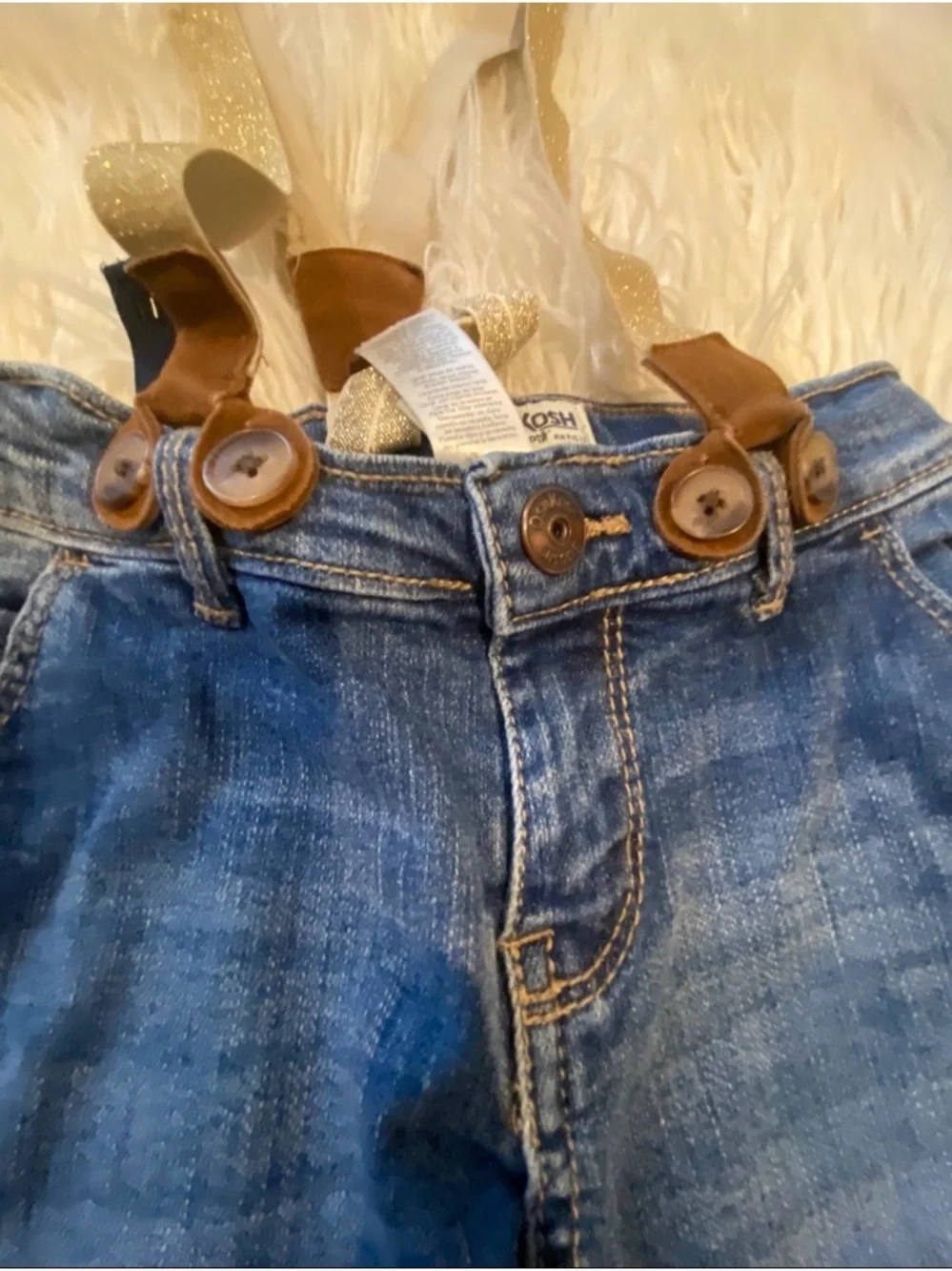 OshKosh B'gosh Blue Denim Jeans with Glittery Gold Suspenders